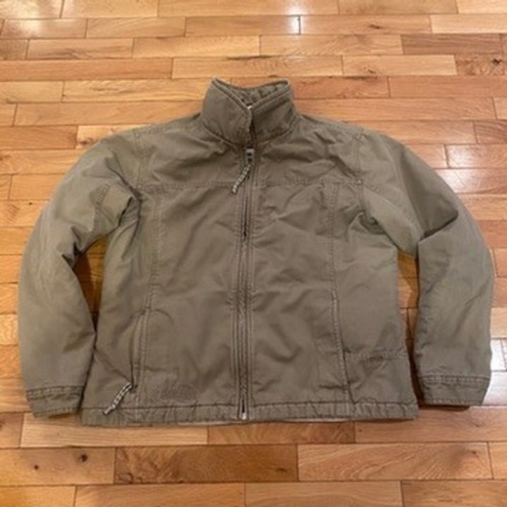 Columbia Womens XL Khaki Green Cotton‎ Canvas Quilted Utility Jacket Full Zip
